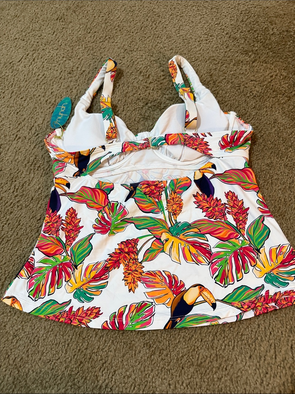 White Tropical Toucan tankini swim top size large - Picture 2 of 9